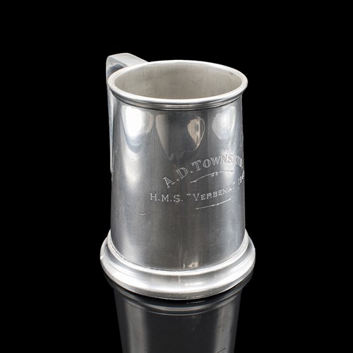 Vintage WWII Pint Tankard, English, Pewter, Drinking Jug, Glass Base, Maritime