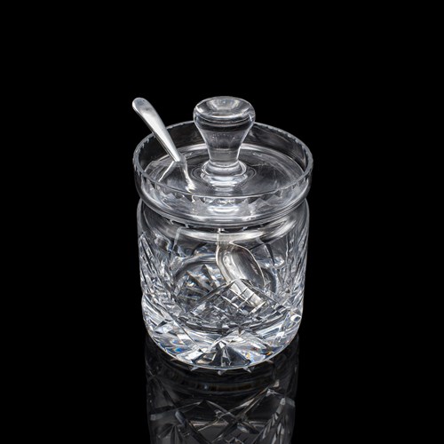 Vintage Jam Jar & Spoon, English Cut Glass Preserve Pot, Condiments, Mid Century