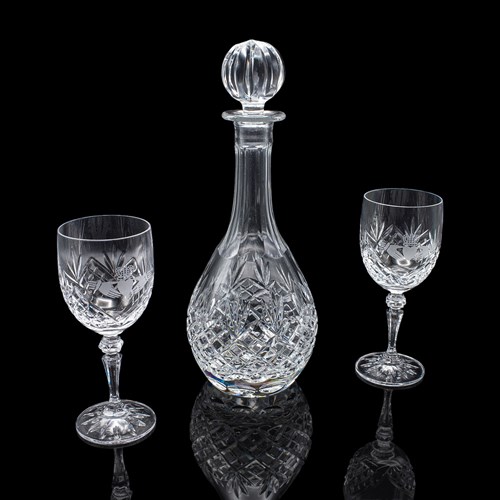 Vintage Port Decanter, Stem Glass Duo, Irish, Crystal, Sherry Bottle, Liqueur