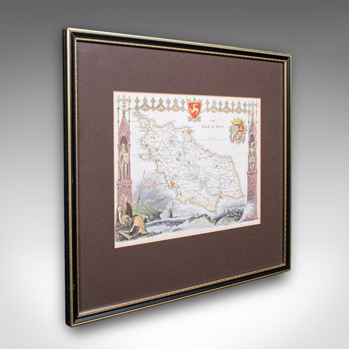 Vintage Isle Of Man Map, English, After Thomas Moule, Manx Cartography, Framed