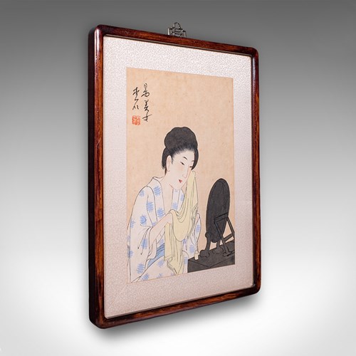 Antique Figural Woodblock Print, Japanese Art, Framed, Meiji, Yoshu Chikanobu