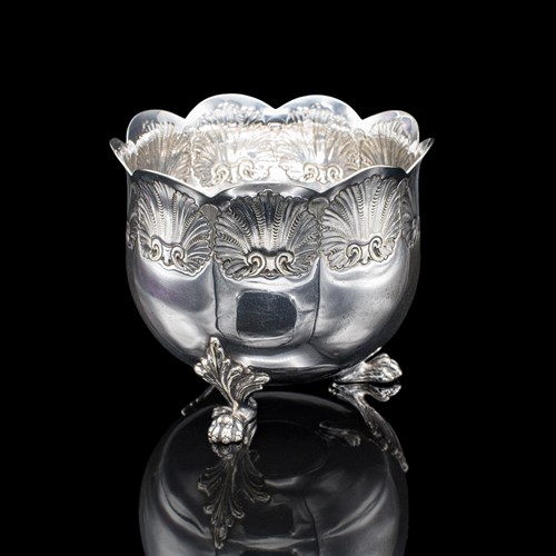 Antique Sugar Bowl, English, Silver Plate, Table Dish, Montieth Style, Victorian