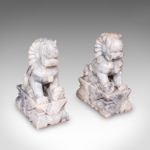Pair Of Antique Guardian Lion Bookends, Oriental Soapstone, Dog Of Fo, Victorian