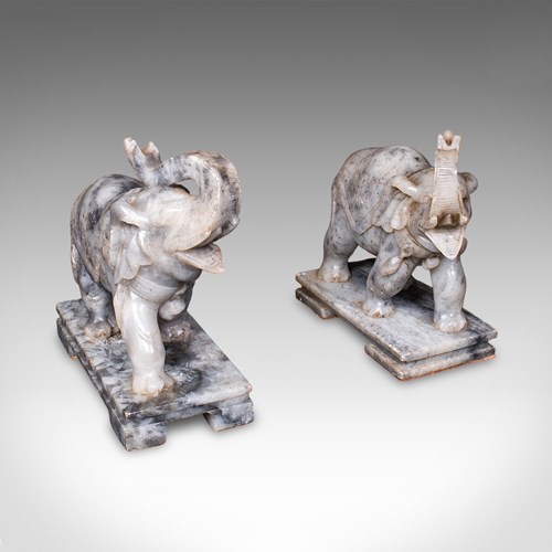 Pair Of Vintage Elephant Bookends, Oriental, Soapstone Book Rest, Art Deco, 1930