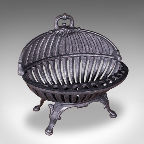 Antique Regency Revival Fire Basket, English, Iron, Fireplace, Grate, Edwardian