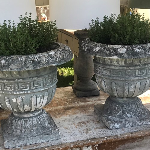 Pair Of Stone Planters With Greek Key Design