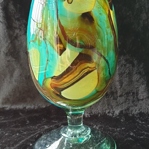 Hand Blown ‘Tiger’ Pattern Mdina Large Stemmed Vase