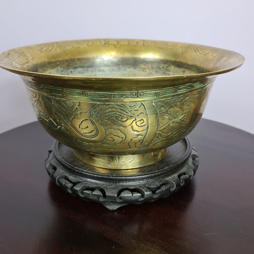 Large And Heavy Chinese Brass Bowl