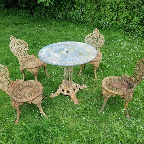 Set 4 Victorian Cast-Iron Garden Chairs With Cast-Iron Bistro Table