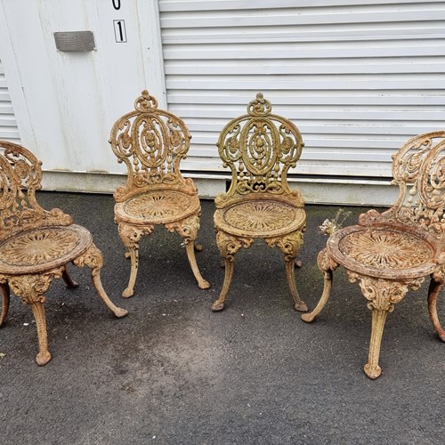 Good Set Of Four Victorian Heavy Cast-Iron Garden Chairs