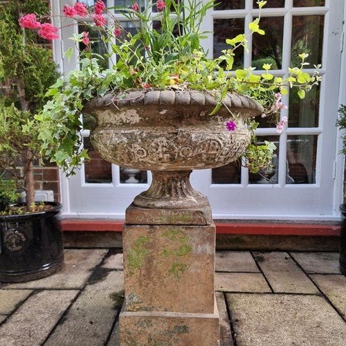 Handsome 19Th Century Terracotta Urn And Pedestal, Fully Stamped