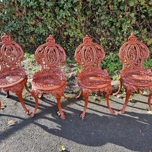 Heavy Cast-Iron Set Of Four Garden Chairs