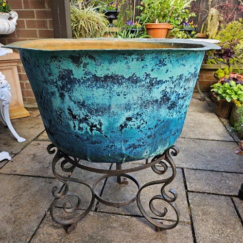 Huge Copper Pot/Planter On French Wrought Iron Stand