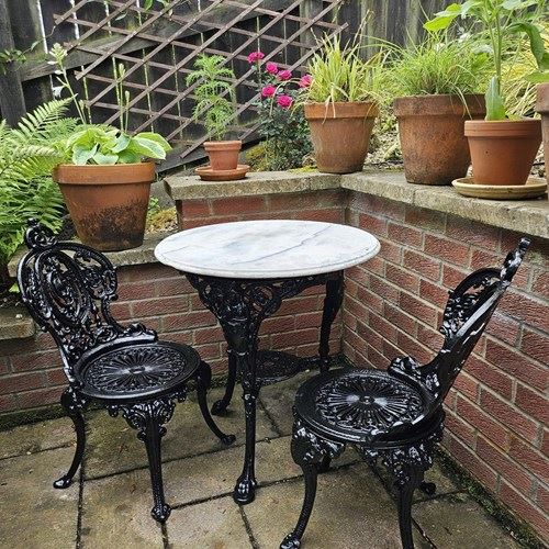 Attractive Marble Topped Cast-Iron Bistro Set