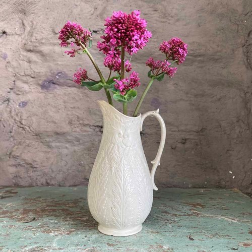 White Bisque Pottery Jug - Ferns