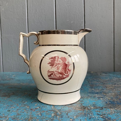 Georgian creamware jug - 'Hope/Charity'