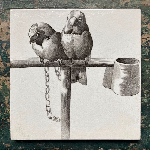 Victorian Tile - 'Lovebirds' By Pierre Mallet