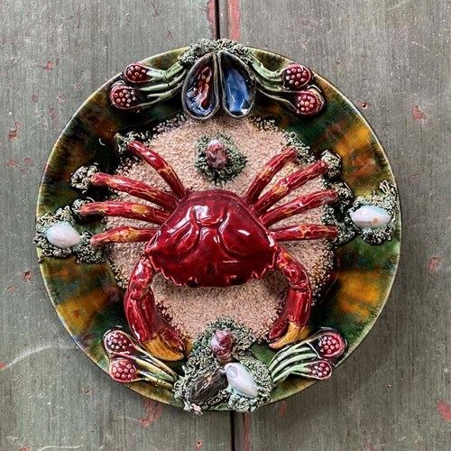 Majolica Palissy-Style Plate - 'Crab'