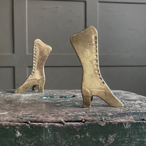 Antique Folk Art Brass Shoes - 'Tall Boots'