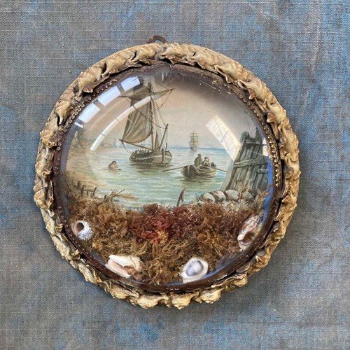 Antique Sailor's Shell Valentine - 'Sailors In Rowboat'