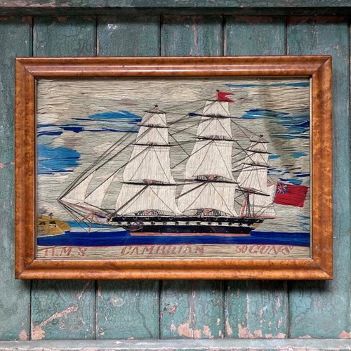 Antique Sailor Ship Woolwork - 'HMS Cambrian'