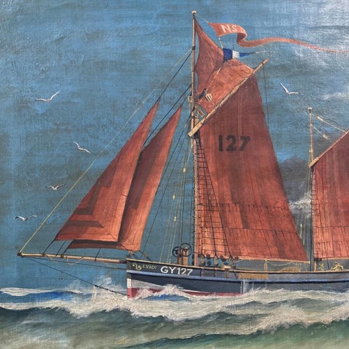 Antique Marine Painting - Grimsby Fishing Ketch