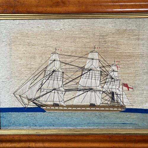 Antique Sailor's Woolwork - British Frigate