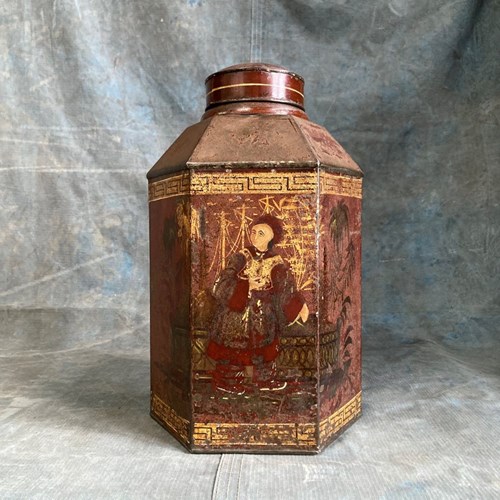 Antique Toleware Tea Canister - Chinoiserie