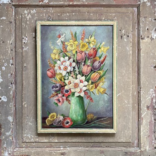Vintage Still Life Oil - 'Spring Flowers' -A.Adam