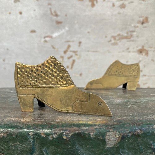 Antique Folk Art Brass Shoes