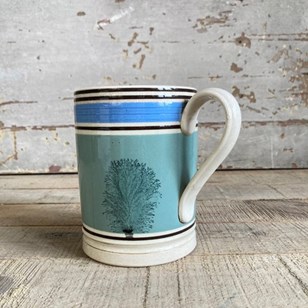 Antique Mochaware Quart Tankard - B...