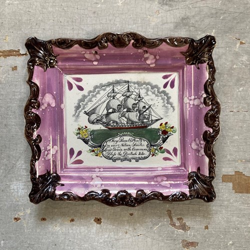 19Th C. Sunderland Pottery Plaque - 'Peace And Plenty'