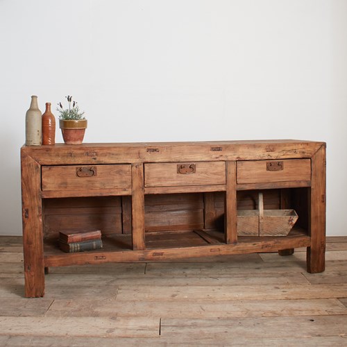 Antique Rustic Elm Haberdashery Kitchen Island Storage Sideboard – H