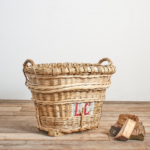 Antique Champagne Harvest Log Basket -Y