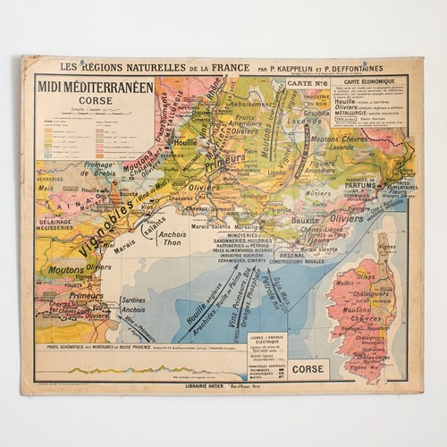 Antique French Wall Map Of Mediterranean South France & Corsica – Hatier 6