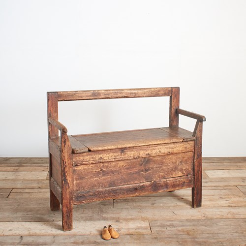 Antique French Hall Settle Storage Bench