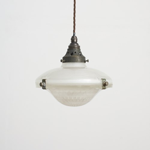 Antique 8″ Holophane Ripple-Lite Church Pendant Light -A