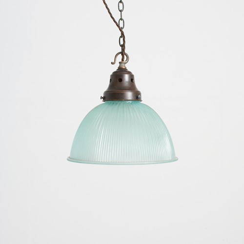 Antique Holophane Pendant Light – Blue Tint – C