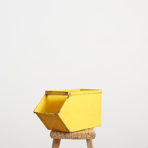 Vintage Yellow Metal Stacking Crate – Small