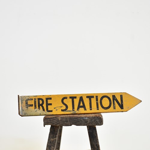 Antique Metal Fire Station Sign