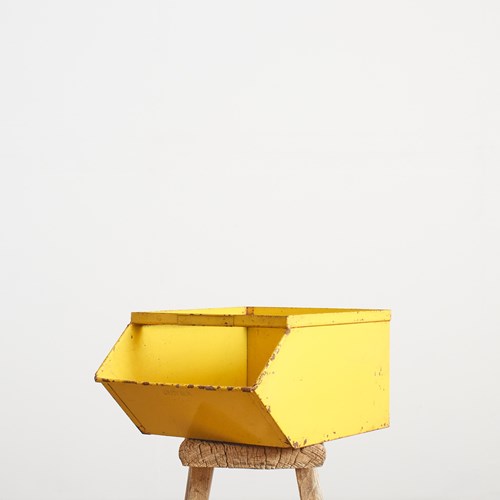 Vintage Yellow Metal Stacking Crate – Large