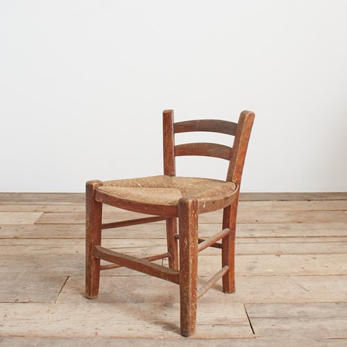Vintage French Rush Seated Wooden Children’S Chair