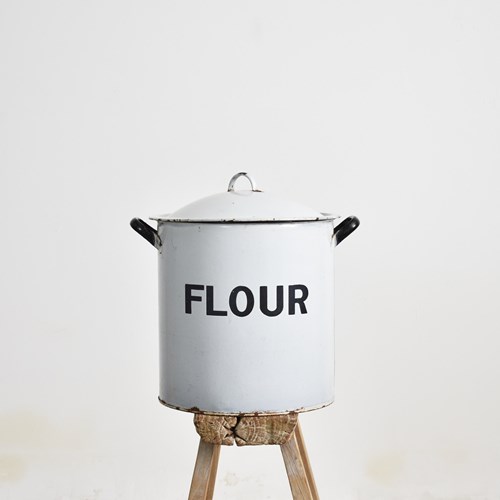 Large Antique White Enamel Flour Bin – D