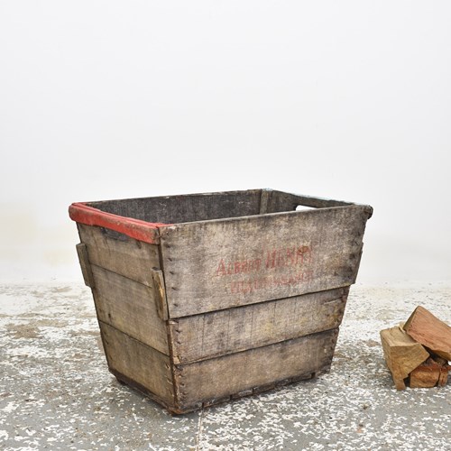 Antique Champagne Harvest Log Basket Wooden Trug -N