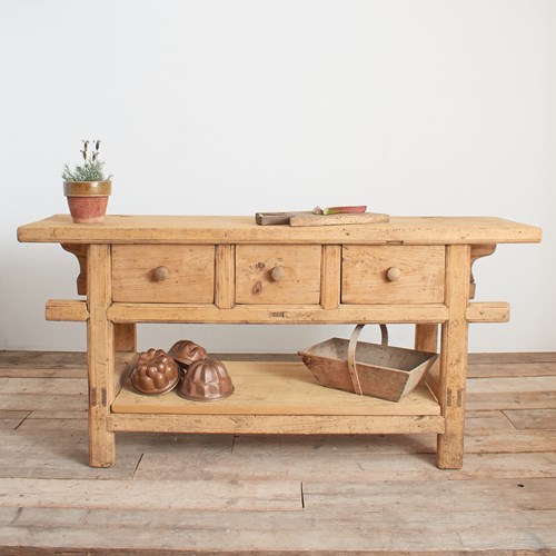 Rustic Reclaimed Antique Console Kitchen Island Bakers Table – C