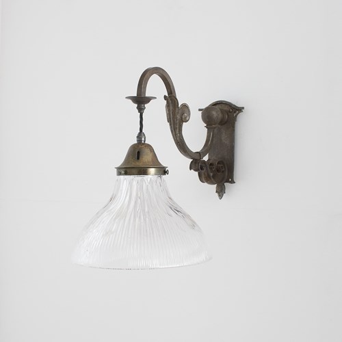 Pair Of Antique Reclaimed Glass Holophane Wall Lights – B