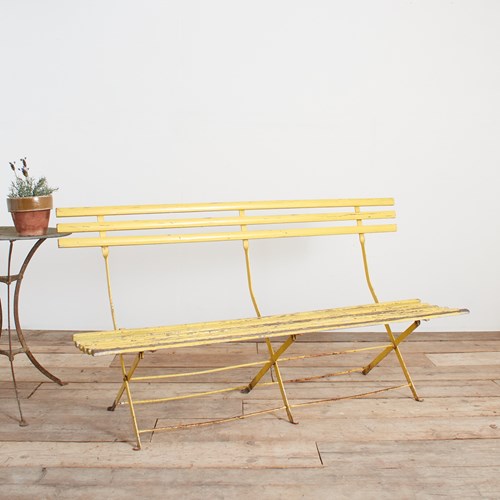 Antique French Folding Yellow Wooden Garden Bench