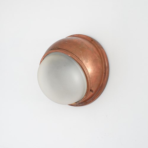 Antique Copper Holophane French Metro Wall Bulkhead Light – Angled