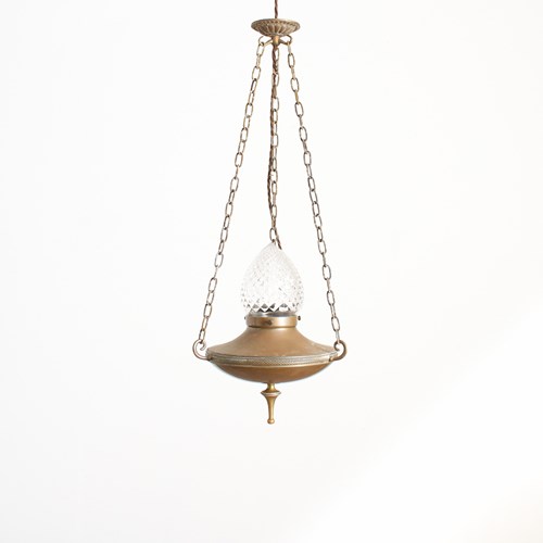 Antique Brass Arts & Crafts Church Sanctuary Holophane Pendant Light