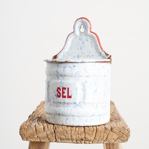 Antique Enamel Belgium Salt Storage Box